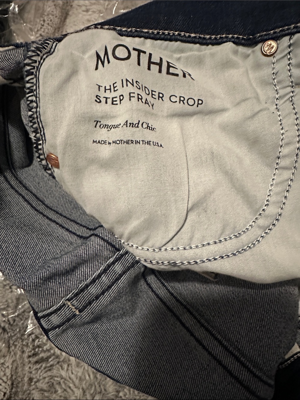Mother The Insider Crop Step Fray Jeans Tongue And Chic Blue Size 30 - Picture 9 of 9